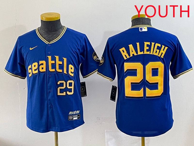 Youth Seattle Mariners #29 Raleigh Blue City Edition 2025 Nike MLB Jersey style 4